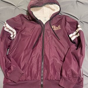 Victoria Secret Sherpa Maroon Hooded Jacket XS runs bigger